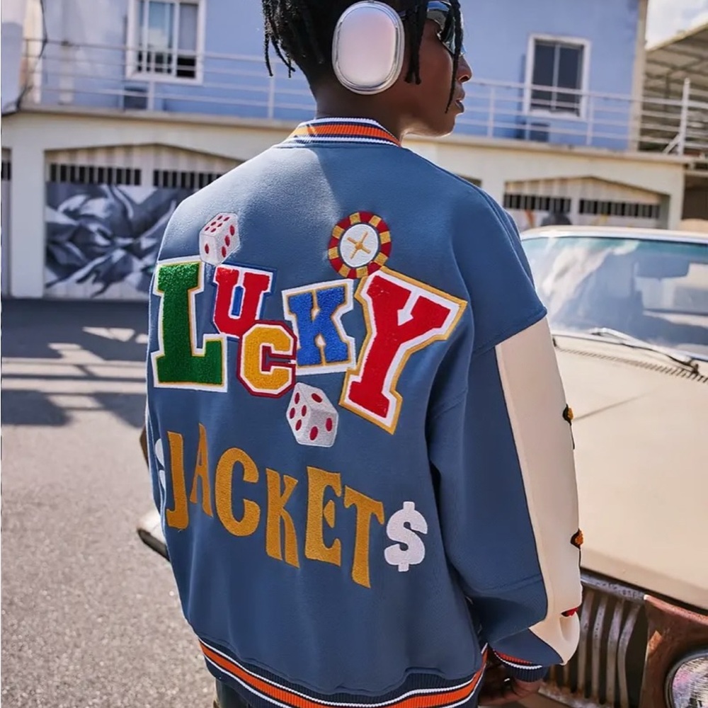 Lucky Blue Varsity Jacket - Designer Brand